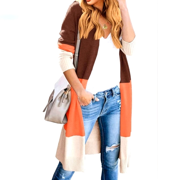 Lovaro open front color block long cardigan. Sz S - Picture 1 of 2